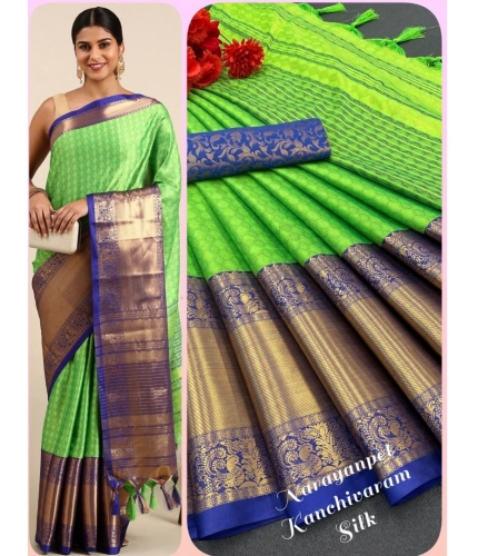 Generic Women's Cotton Silk Woven Design Saree With Unstitched Blouse 5.5Mtr (Green)