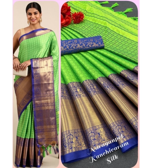 Generic Women's Cotton Silk Woven Design Saree With Unstitched Blouse 5.5Mtr (Green)