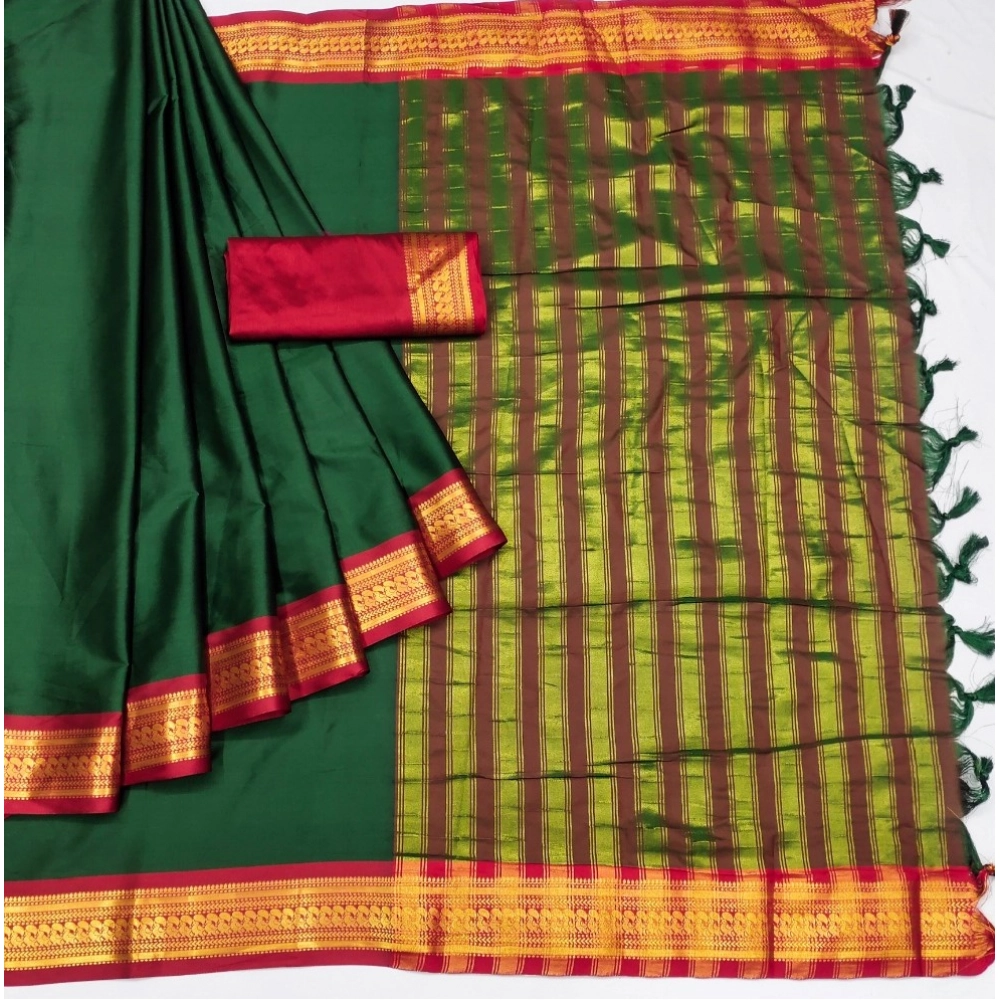 Generic Women's Cotton Silk Solid Saree With Unstitched Blouse 5.5Mtr (Dark Green) Generic Women's Cotton Silk Solid Saree With Unstitched Blouse 5.5Mtr (Dark Green)