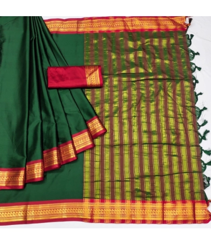 Generic Women's Cotton Silk Solid Saree With Unstitched Blouse 5.5Mtr (Dark Green)