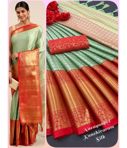 Generic Women's Cotton Silk Woven Design Saree With Unstitched Blouse 5.5Mtr (Light Green)