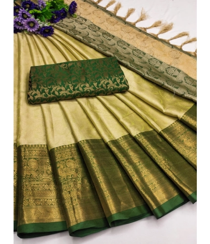 Generic Women's Cotton Silk Printed Saree With Unstitched Blouse 5.5Mtr (Cream)