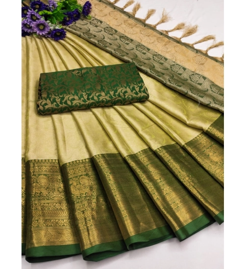 Generic Women's Cotton Silk Printed Saree With Unstitched Blouse 5.5Mtr (Cream)