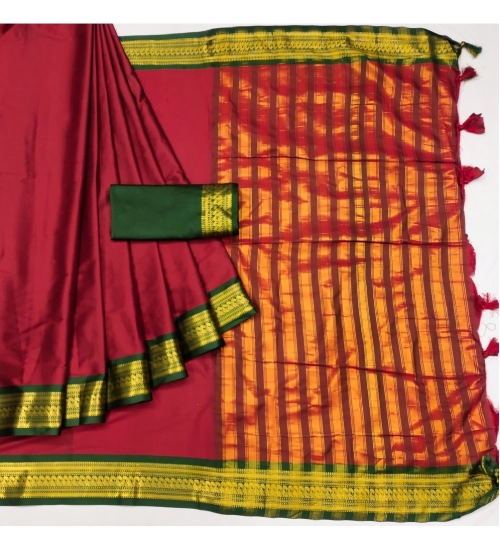 Generic Women's Cotton Silk Solid Saree With Unstitched Blouse 5.5Mtr (Red)