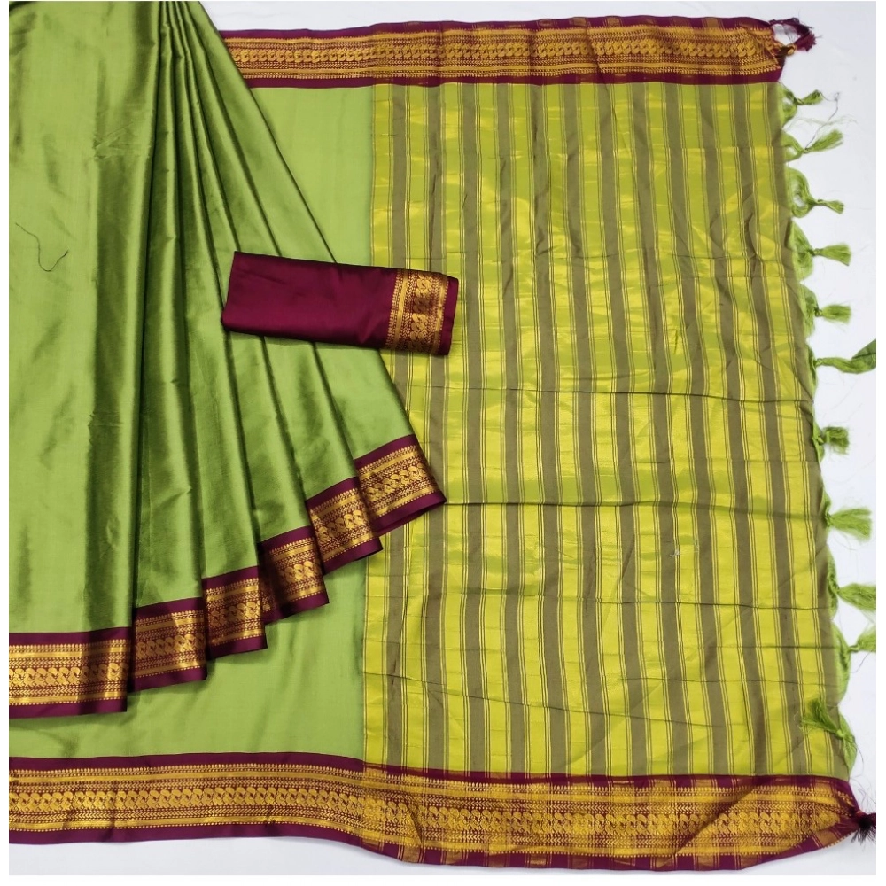 Generic Women's Cotton Silk Solid Saree With Unstitched Blouse 5.5Mtr (Light Green) Generic Women's Cotton Silk Solid Saree With Unstitched Blouse 5.5Mtr (Light Green)