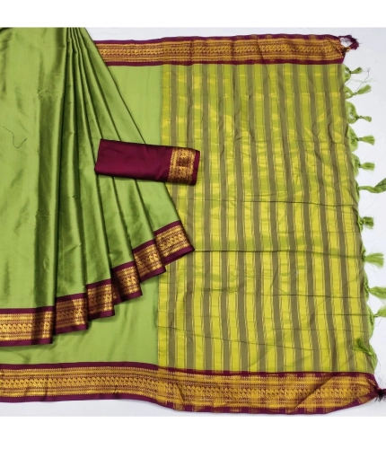 Generic Women's Cotton Silk Solid Saree With Unstitched Blouse 5.5Mtr (Light Green)