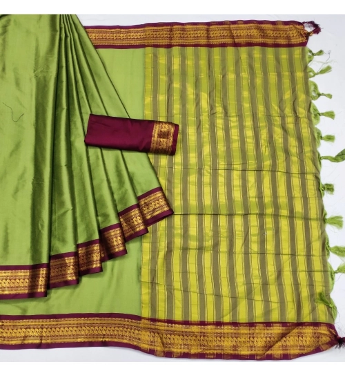 Generic Women's Cotton Silk Solid Saree With Unstitched Blouse 5.5Mtr (Light Green)