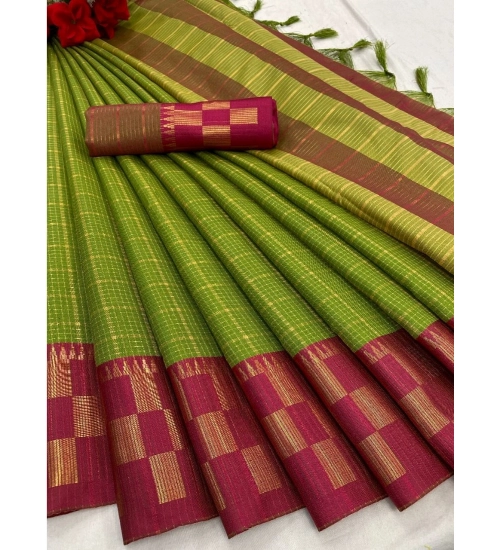 Generic Women's Cotton Silk Printed Saree With Unstitched Blouse 5.5Mtr (Mehendi)