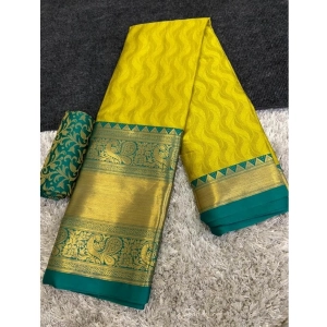 Generic Women's Cotton Silk Printed Saree With Unstitched Blouse 5.5Mtr (Green-Yellow)