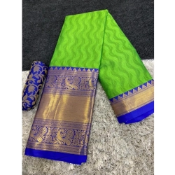 Generic Women's Cotton Silk Printed Saree With Unstitched Blouse 5.5Mtr (D Green)