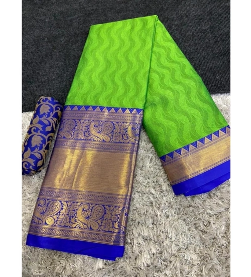 Generic Women's Cotton Silk Printed Saree With Unstitched Blouse 5.5Mtr (D Green)