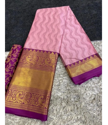 Generic Women's Cotton Silk Printed Saree With Unstitched Blouse 5.5Mtr (Purple)