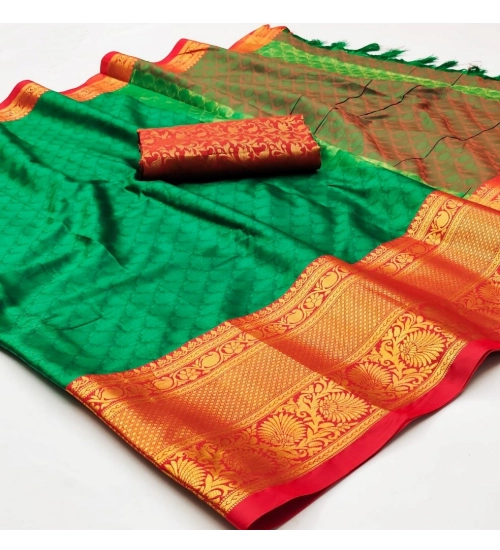 Generic Women's Cotton Silk Floral Print Saree With Unstitched Blouse 5.5Mtr (Green)