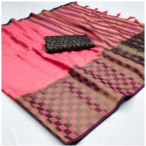 Generic Women's Cotton Silk Checkered Saree With Unstitched Blouse 5.5Mtr (Pink)