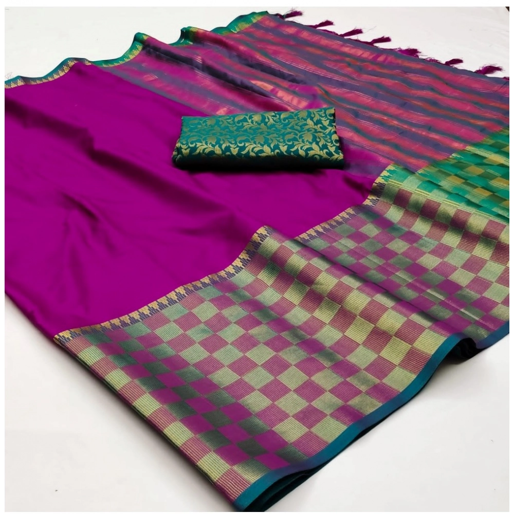 Generic Women's Cotton Silk Checkered Saree With Unstitched Blouse 5.5Mtr (Purple) Generic Women's Cotton Silk Checkered Saree With Unstitched Blouse 5.5Mtr (Purple)