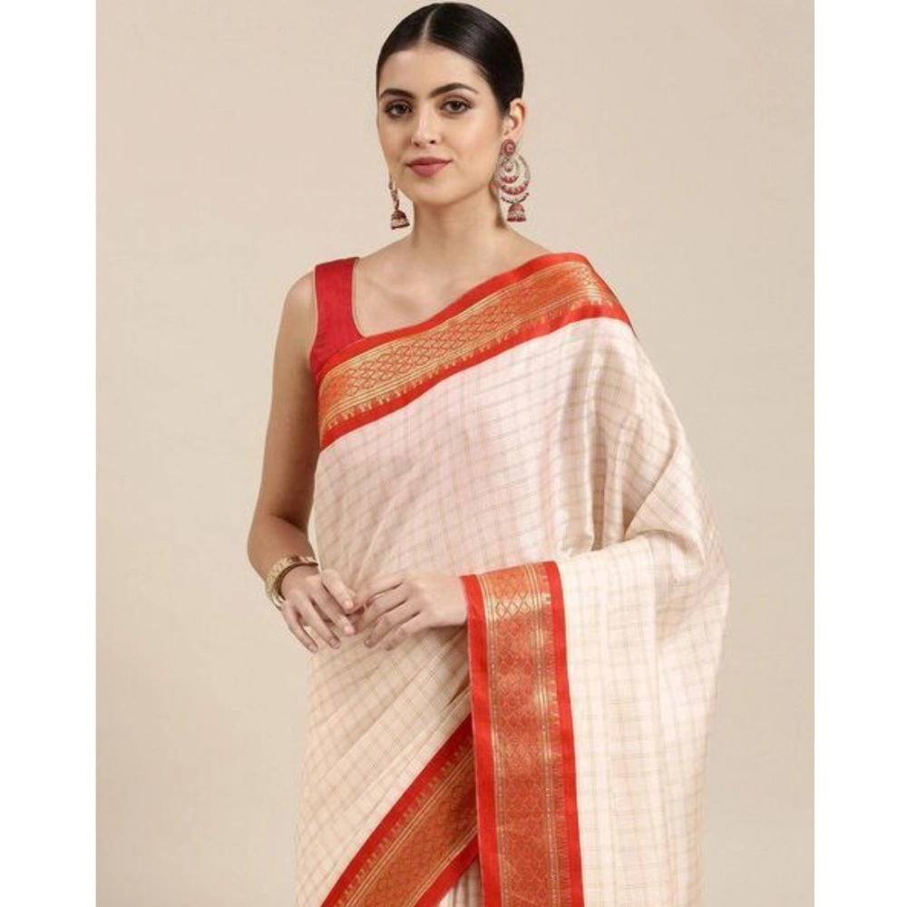 Generic Women's Cotton Silk Checkered Saree With Unstitched Blouse 5.5Mtr (Red) Generic Women's Cotton Silk Checkered Saree With Unstitched Blouse 5.5Mtr (Red)