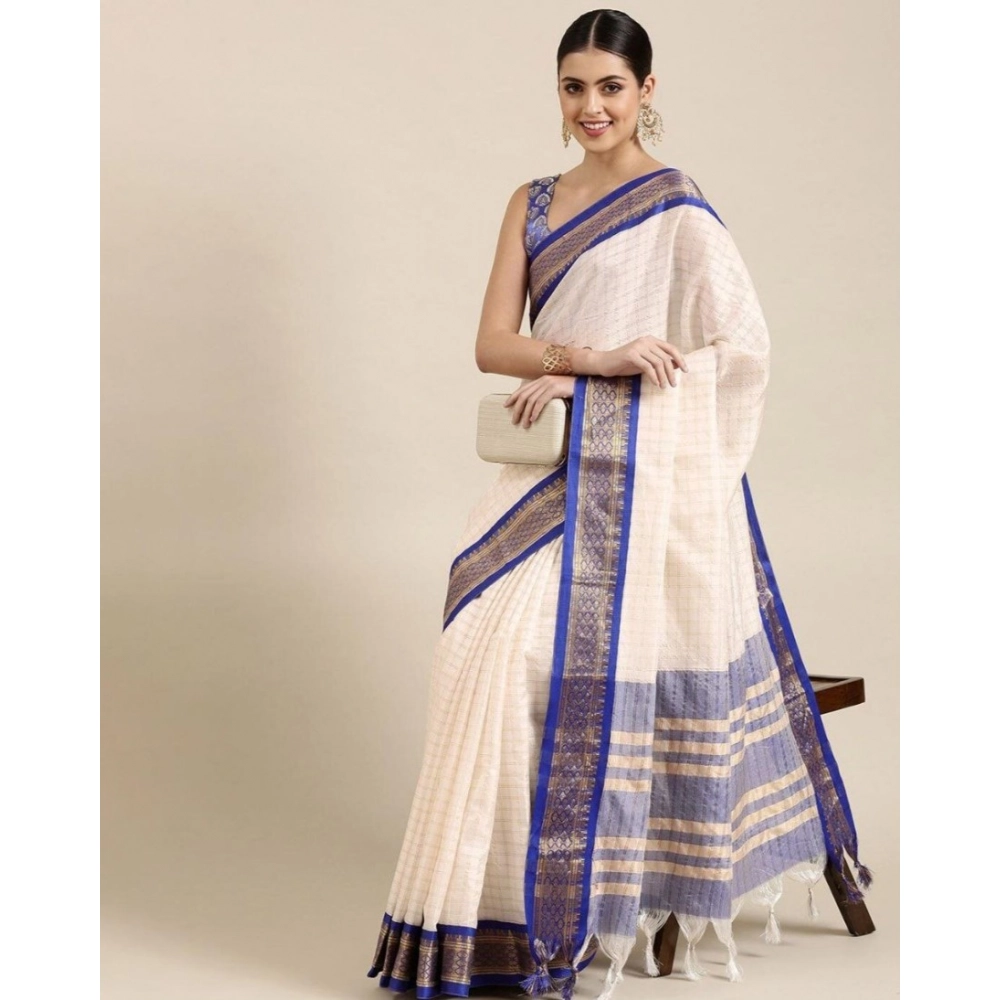 Generic Women's Cotton Silk Checkered Saree With Unstitched Blouse 5.5Mtr (R Blue) Generic Women's Cotton Silk Checkered Saree With Unstitched Blouse 5.5Mtr (R Blue)