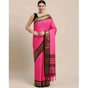 Generic Women's Cotton Silk Checkered Saree With Unstitched Blouse 5.5Mtr (Rani Black)