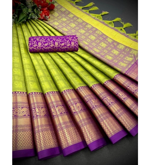 Generic Women's Cotton Silk Printed Saree With Unstitched Blouse 5.5Mtr (Light Green)