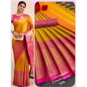 Generic Women's Cotton Silk Woven Design Saree With Unstitched Blouse 5.5Mtr (Orange)