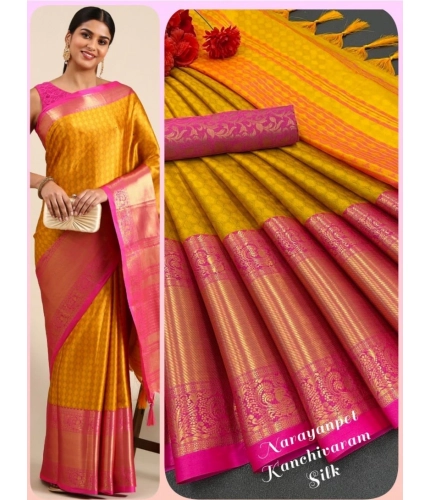 Generic Women's Cotton Silk Woven Design Saree With Unstitched Blouse 5.5Mtr (Orange)