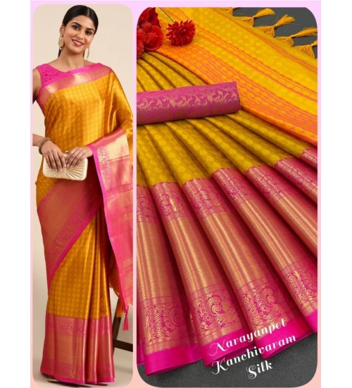 Generic Women's Cotton Silk Woven Design Saree With Unstitched Blouse 5.5Mtr (Orange)