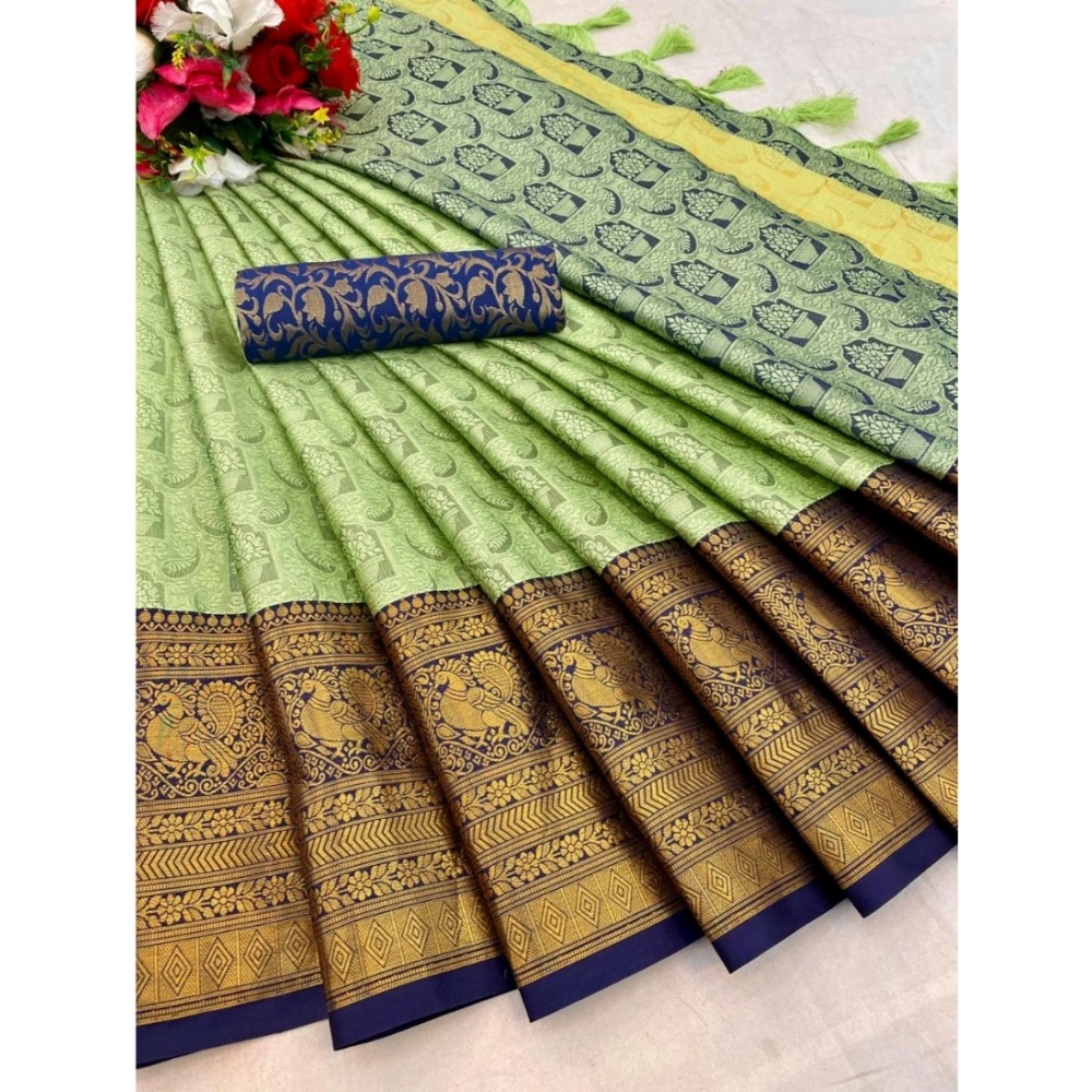Generic Women's Cotton Silk Printed Saree With Unstitched Blouse 5.5Mtr (Pista) Generic Women's Cotton Silk Printed Saree With Unstitched Blouse 5.5Mtr (Pista)
