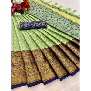 Generic Women's Cotton Silk Printed Saree With Unstitched Blouse 5.5Mtr (Pista)