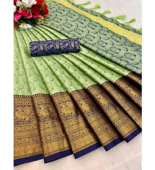 Generic Women's Cotton Silk Printed Saree With Unstitched Blouse 5.5Mtr (Pista)