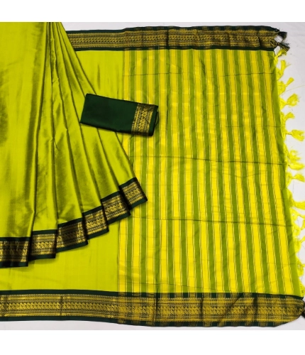 Generic Women's Cotton Silk Solid Saree With Unstitched Blouse 5.5Mtr (Yellow)