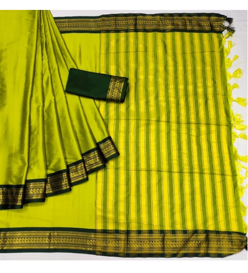 Generic Women's Cotton Silk Solid Saree With Unstitched Blouse 5.5Mtr (Yellow)