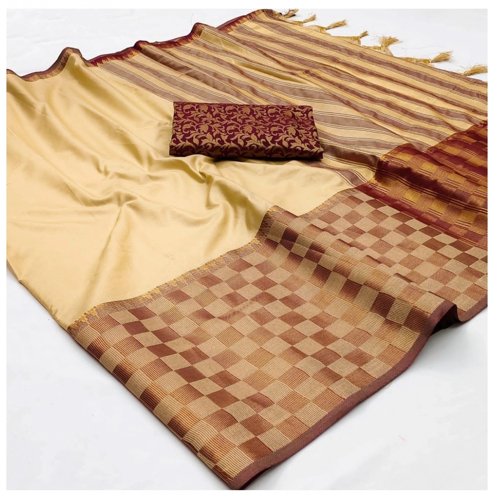 Generic Women's Cotton Silk Checkered Saree With Unstitched Blouse 5.5Mtr (Gold) Generic Women's Cotton Silk Checkered Saree With Unstitched Blouse 5.5Mtr (Gold)