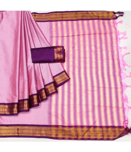Generic Women's Cotton Silk Solid Saree With Unstitched Blouse 5.5Mtr (Pink)