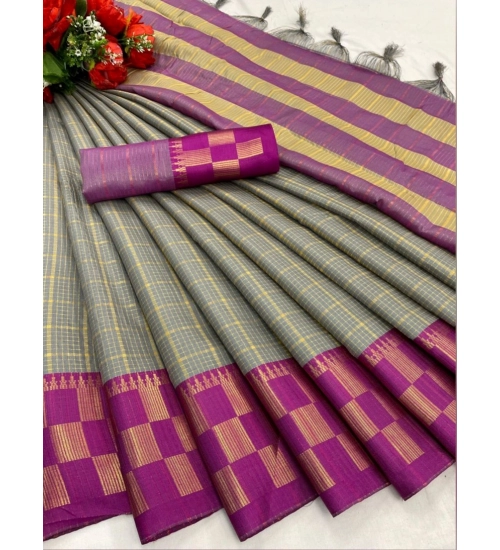 Generic Women's Cotton Silk Printed Saree With Unstitched Blouse 5.5Mtr (Grey)