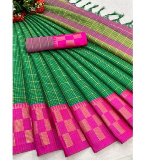 Generic Women's Cotton Silk Printed Saree With Unstitched Blouse 5.5Mtr (D Green)