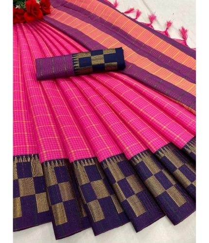Generic Women's Cotton Silk Printed Saree With Unstitched Blouse 5.5Mtr (Pink)