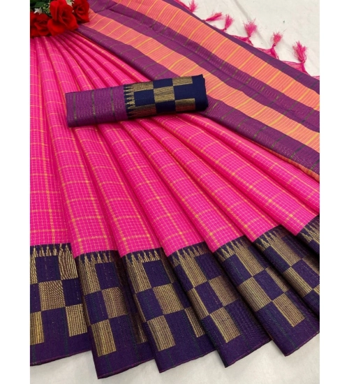 Generic Women's Cotton Silk Printed Saree With Unstitched Blouse 5.5Mtr (Pink)