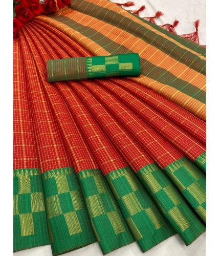 Generic Women's Cotton Silk Printed Saree With Unstitched Blouse 5.5Mtr (Red)