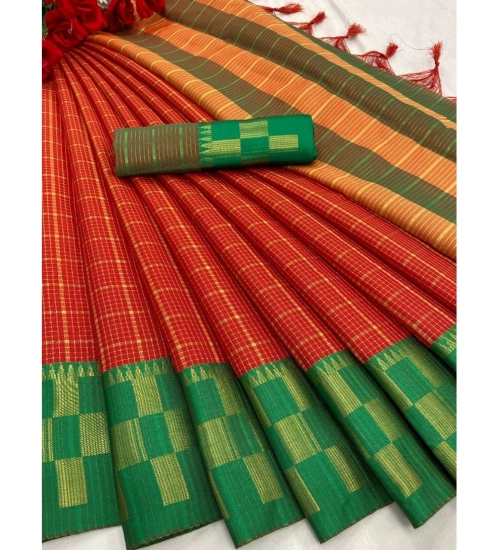 Generic Women's Cotton Silk Printed Saree With Unstitched Blouse 5.5Mtr (Red)