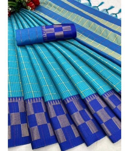 Generic Women's Cotton Silk Printed Saree With Unstitched Blouse 5.5Mtr (Sky Blue)