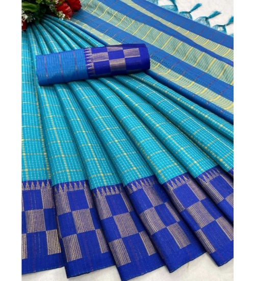 Generic Women's Cotton Silk Printed Saree With Unstitched Blouse 5.5Mtr (Sky Blue)