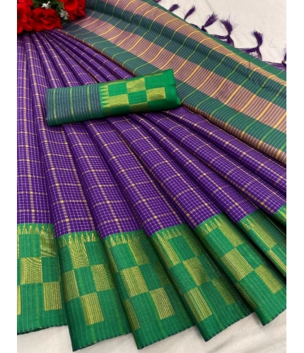 Generic Women's Cotton Silk Printed Saree With Unstitched Blouse 5.5Mtr (Purple)