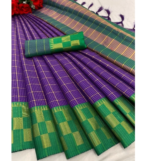 Generic Women's Cotton Silk Printed Saree With Unstitched Blouse 5.5Mtr (Purple)