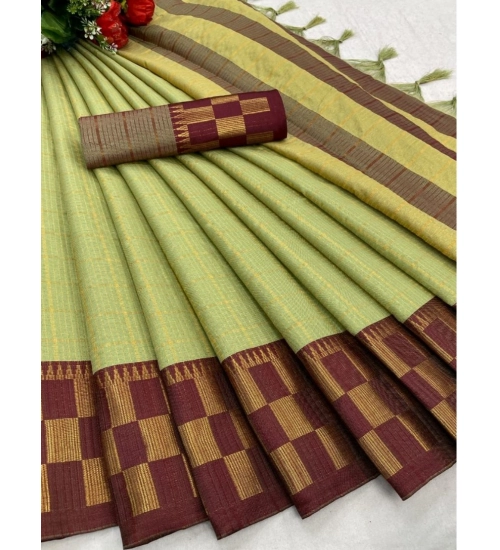 Generic Women's Cotton Silk Printed Saree With Unstitched Blouse 5.5Mtr (Light-Green)