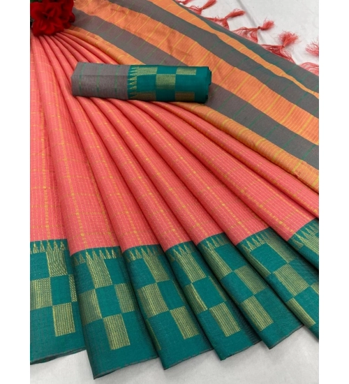Generic Women's Cotton Silk Printed Saree With Unstitched Blouse 5.5Mtr (Pink)