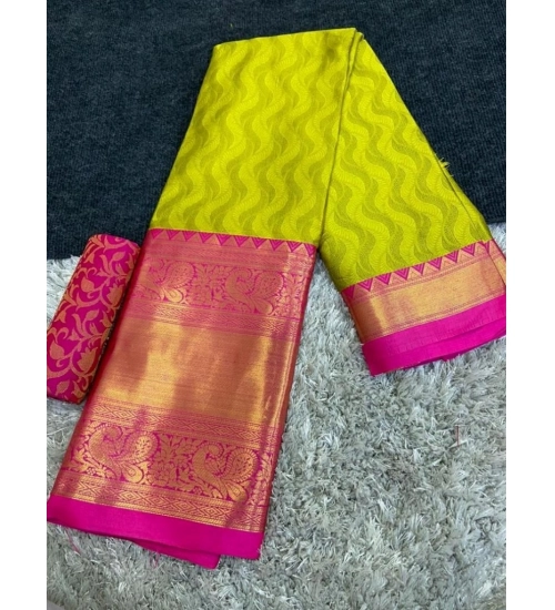 Generic Women's Cotton Silk Printed Saree With Unstitched Blouse 5.5Mtr (Light Green)