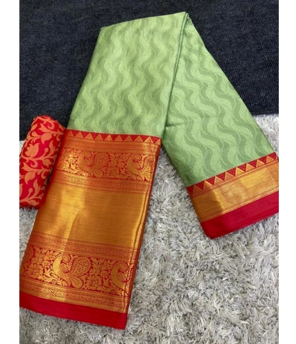 Generic Women's Cotton Silk Printed Saree With Unstitched Blouse 5.5Mtr (Green)