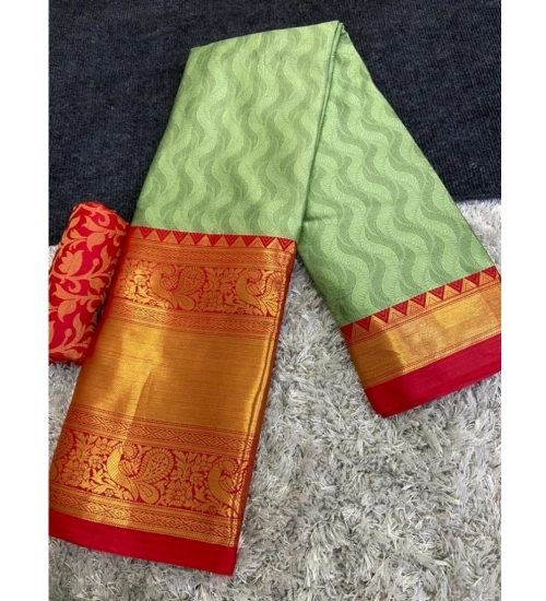 Generic Women's Cotton Silk Printed Saree With Unstitched Blouse 5.5Mtr (Green)