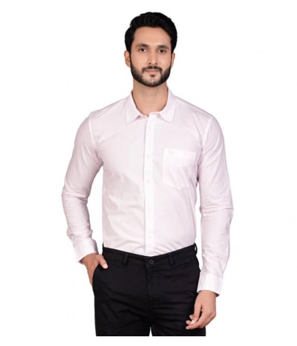 Generic Men's Casual Cotton Full Sleeve Solid Shirt (Pink)