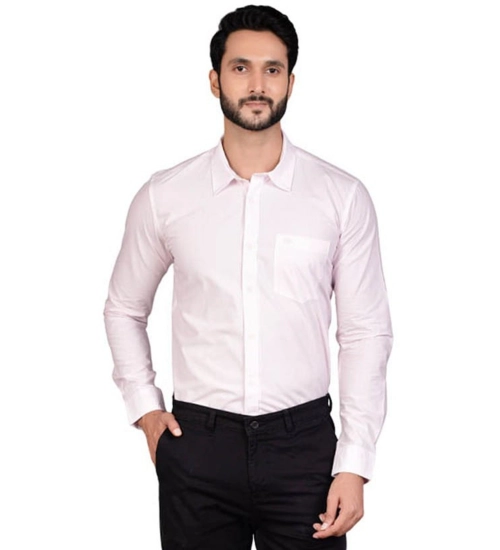 Generic Men's Casual Cotton Full Sleeve Solid Shirt (Pink)